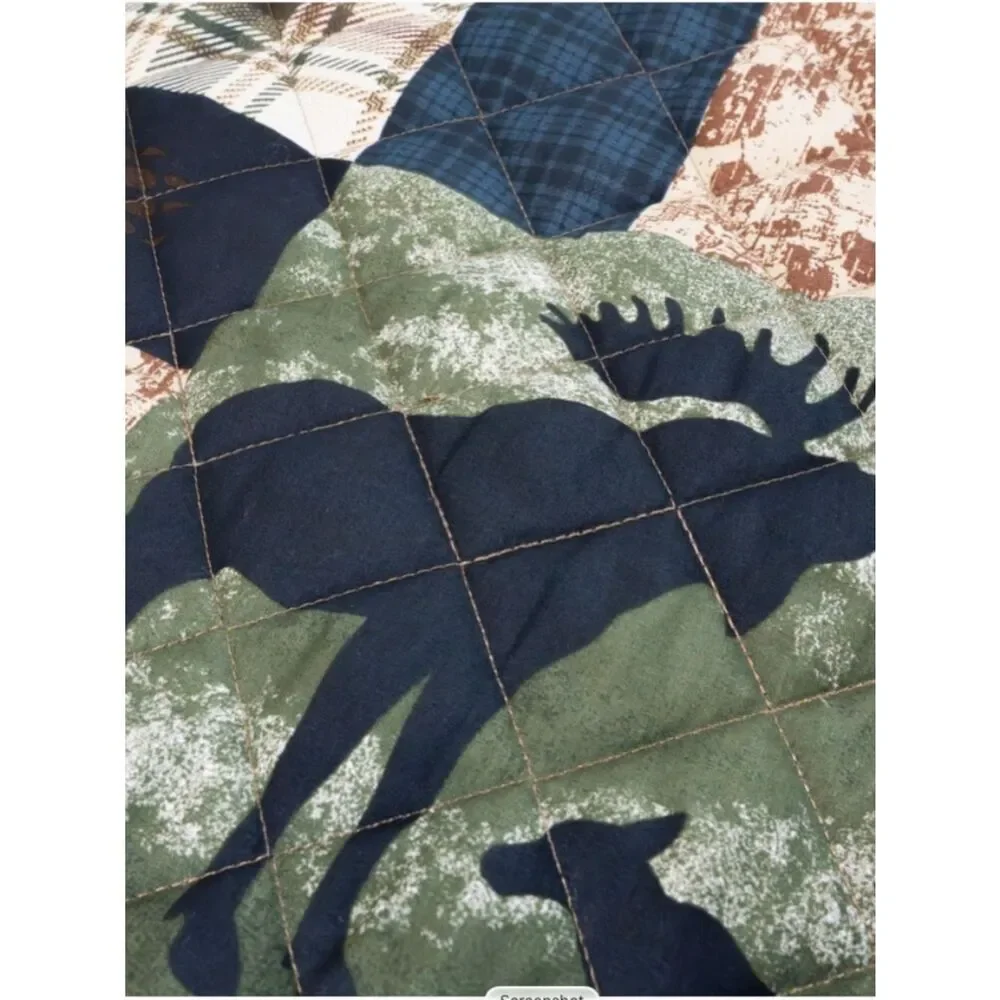 Log Cabin Theme King Quilt Set Lodge Hunter Rustic Deer Bear Buck Country